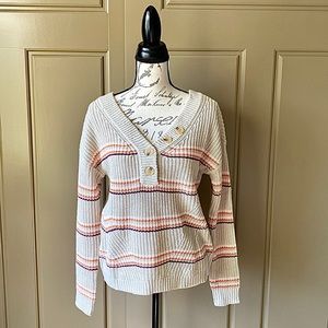 Maurices V-Neck Beige Striped Sweater